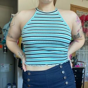 MUDD halter style blue striped tank